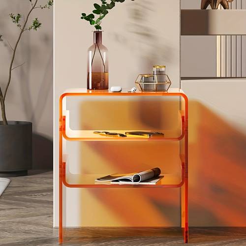 item picture modern orange 3 tier transparent acrylic side table multifunctional storage table for bedroom living room minimalist home decor used as nightstand sofa side table coffee table