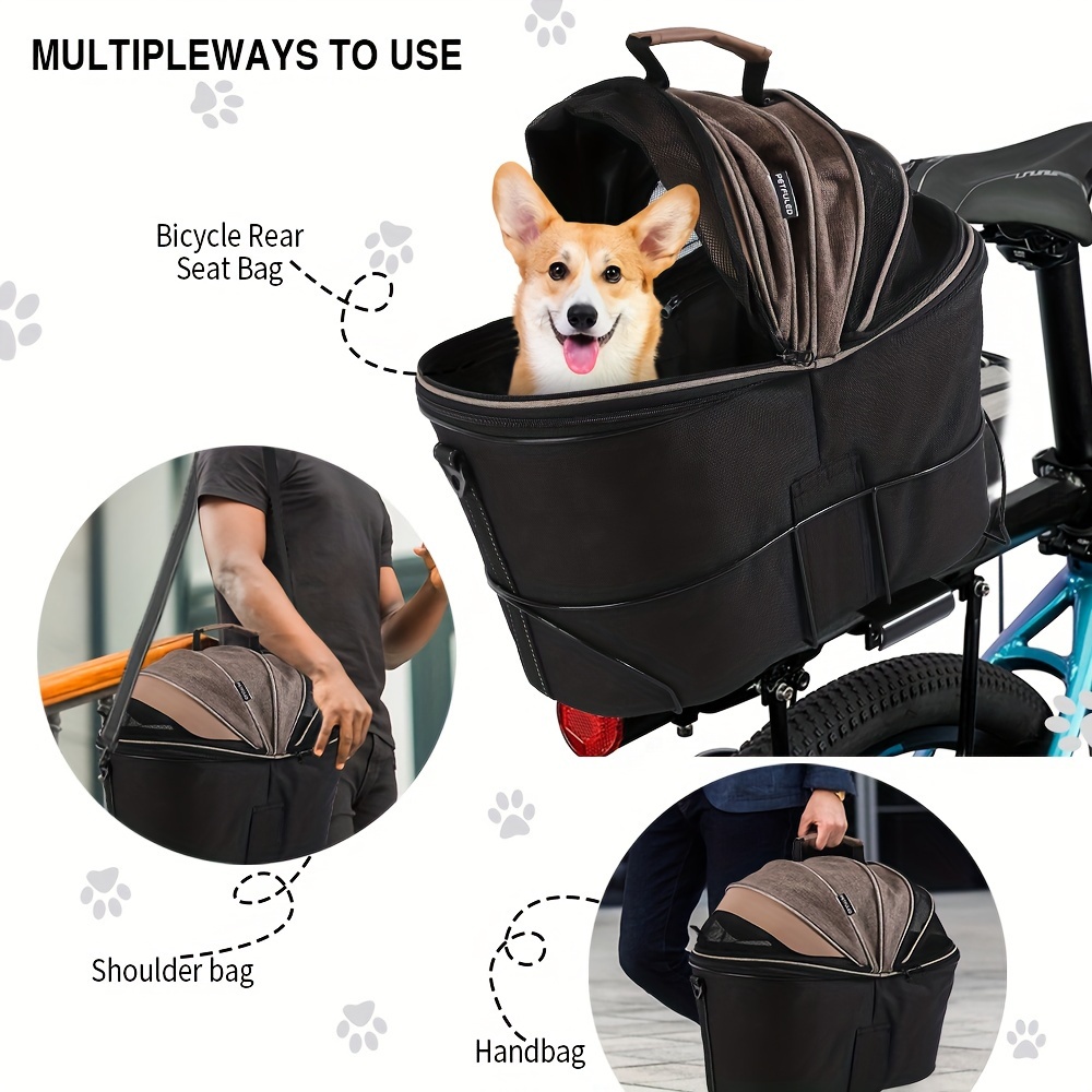 Dog Carrier Basket Rear Seat with Expandable, Breathable Mesh  Harness-Like Attachment for, Commuting, Camping, Shopping