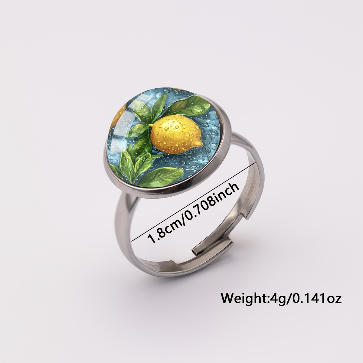 Unisex Yellow Lemon Pattern Stainless Steel Ring