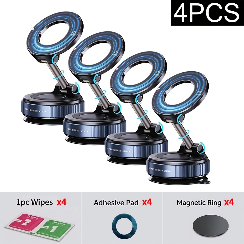 TEMU 4pcs Set Of Magnetic Suction Phone Holder, Rotatable Car Vacuum Suction Phone Holder, Extendable, Foldable And 360 ° Rotating Magnetic Phone
