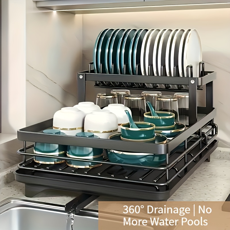 heavy duty dish drying rack space saving 2 tier dish drainer with   plate bowl cup knife fork rack   organizer for countertop sink ideal mothers day gift for women   use   durable construction small   Product details 3