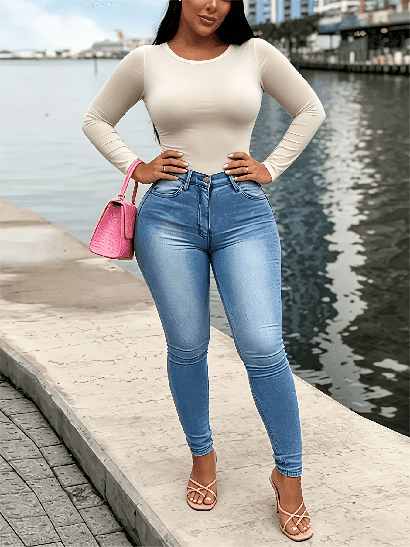 Plus-size Stretchy Women'S Skinny Jeans: Stylish And Casual, With A Butt-lifting And Tummy- Design. Available In Five Colors, Made From Comfortable Fabric With A High Waist And High Elasticity. Perfect For Curvy Women. Plus-size Women's