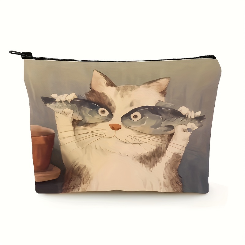 

Funny Cats And Fishes Pattern Cosmetic Bag Makeup Bags Cute Bag Birthday Gifts Friend Gifts For Women And Men, Lightweight Makeup Organizer