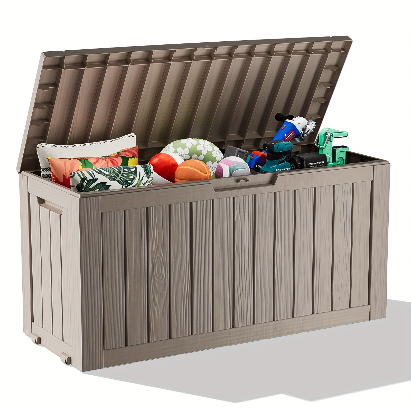 xxl 245 133 90 80 33 gallon lockable resin deck box weatherproof outdoor storage for patio garden tools pool additions uv proof bench or table functionality easy assembly outdoor box holiday gift for new year christmas thanksgiving box