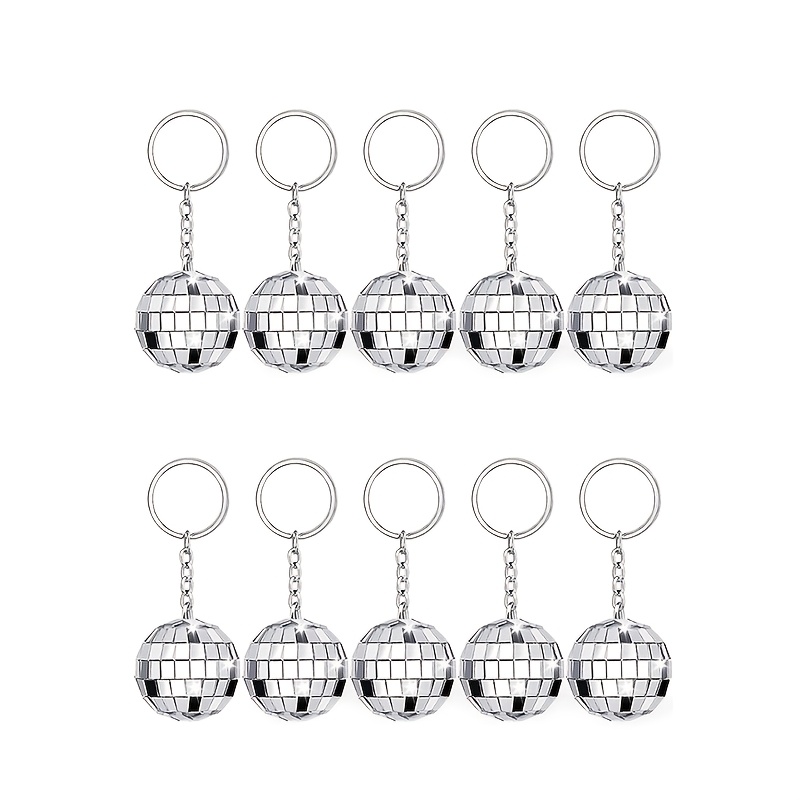 E-shop 10 Stück 3 cm/1,18 Zoll silbriger Disco-reflektierender Mosaik-Spiegelkugel-Schlüsselanhänger, Weihnachtsbaumschmuck, Außendekoration für