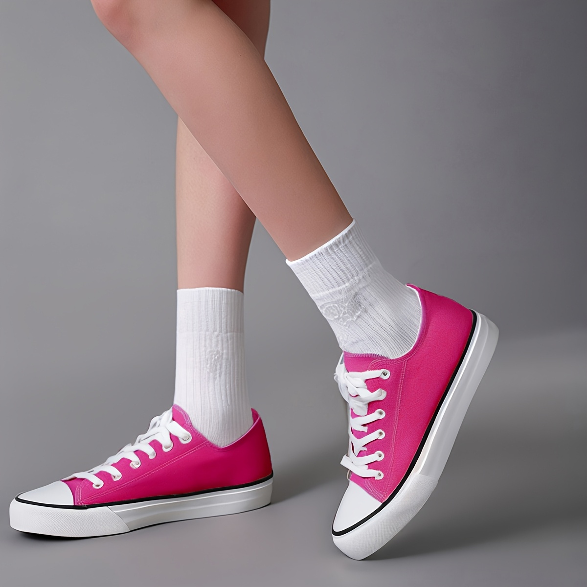 Women'S Casual Flat Athletic Shoes, Low-Top Breathable Canvas Skate Shoes, Lightweight Walking Shoes, All-Season Wear, Lace-Up, Rubber Sole, Comfortable Elastic Insole, Plus Size, Women Shoes, Sneakers