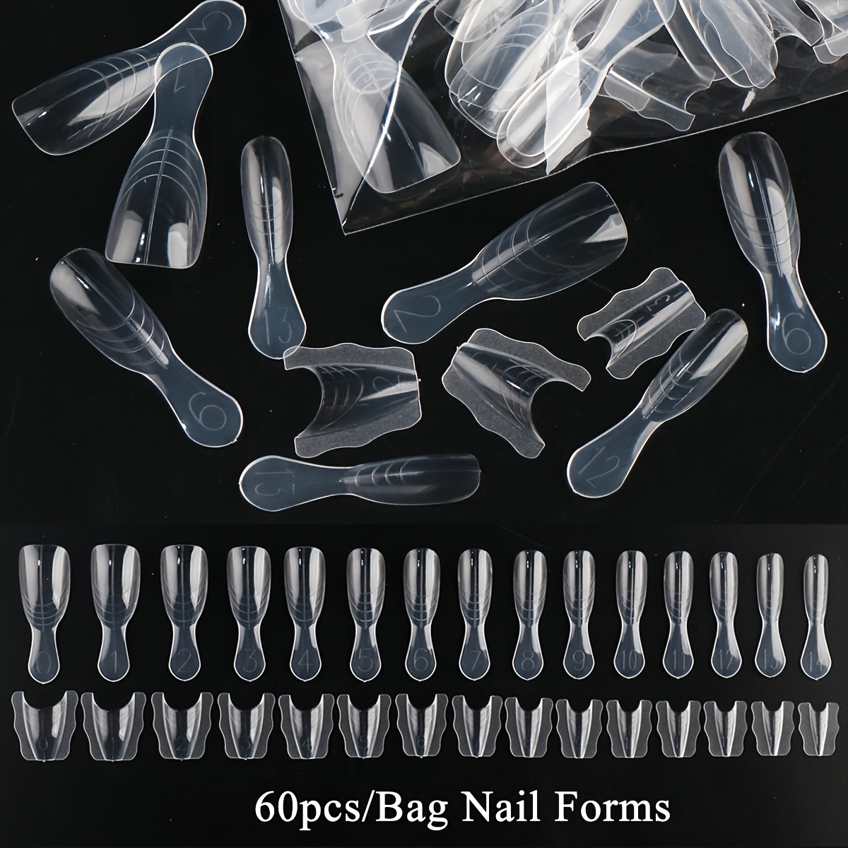 TEMU 60pcs Clear Reusable Poly Gel Nail Forms Suitable For Diy Gel Polish, Almond Dual Nail Tips With Transparent Builder Gel Molds For Acrylic Nails