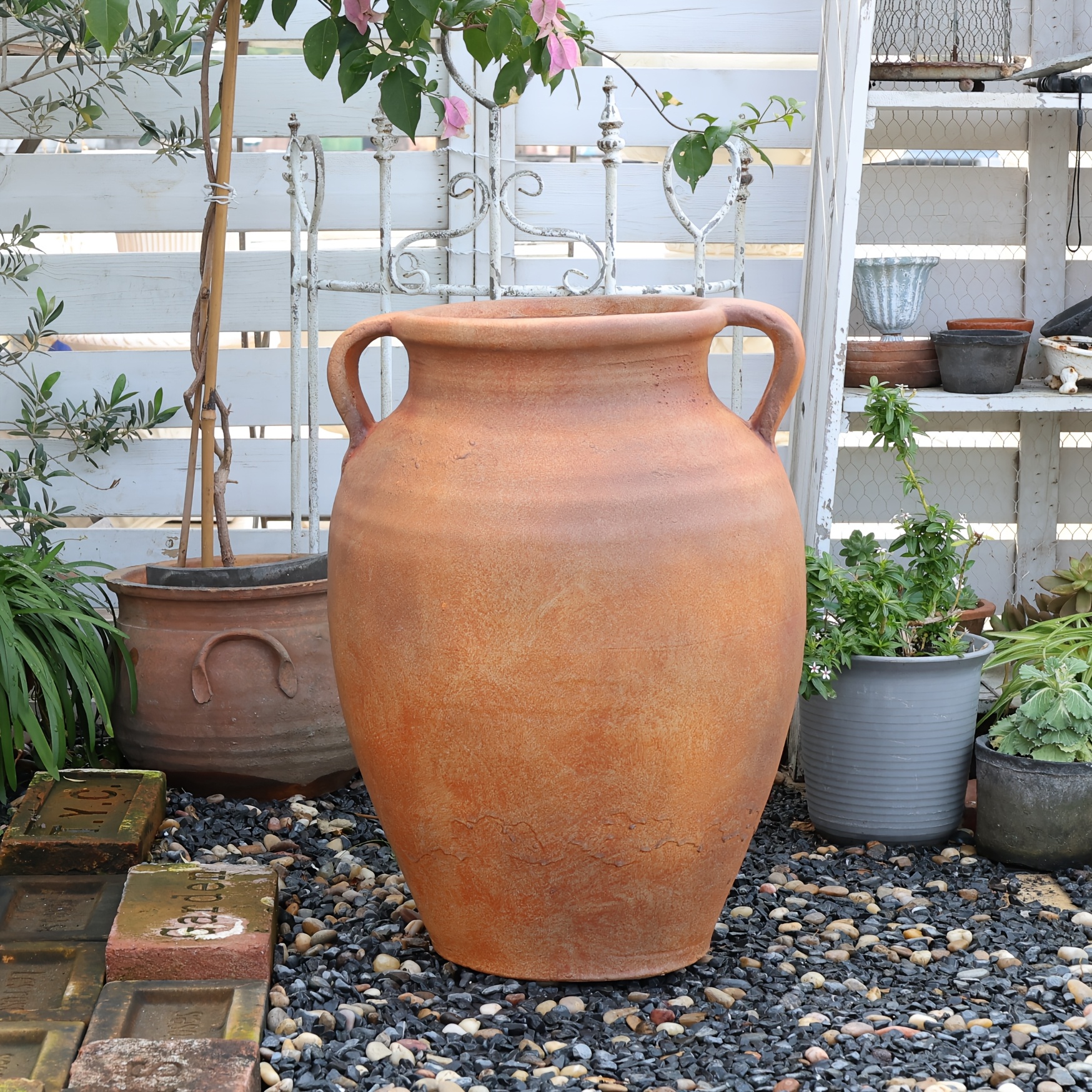 outdoor courtyard garden lightweight breathable vintage distressed floor standing double handled flower pot suitable for planting flowers and plants with drainage holes at   gardening gift home decor
