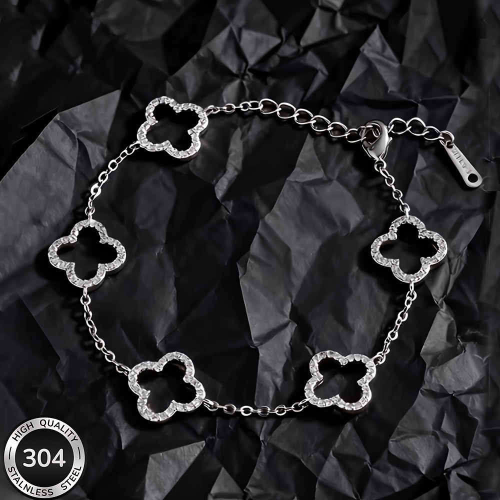 TEMU High-quality 304 304 304 Stainless Steel Clover Bracelet, Unisex, Birthday Party, Durable, Daily Wear, Waterproof Rust-proof Fade-resistant,