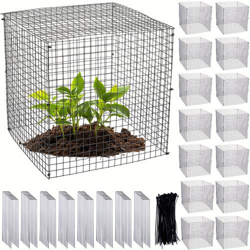 14pcs small wire plant protectors square metal mesh cages for plants shrubs vegetables with ground stakes and nylon ties durable animal proof design for garden and outdoor use animalproof plant cages garden accessory durable garden cages