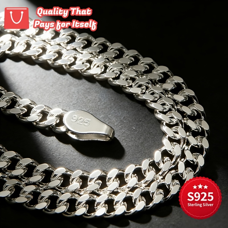 925 Sterling Silver Cuban Link Chain Necklace, Unisex