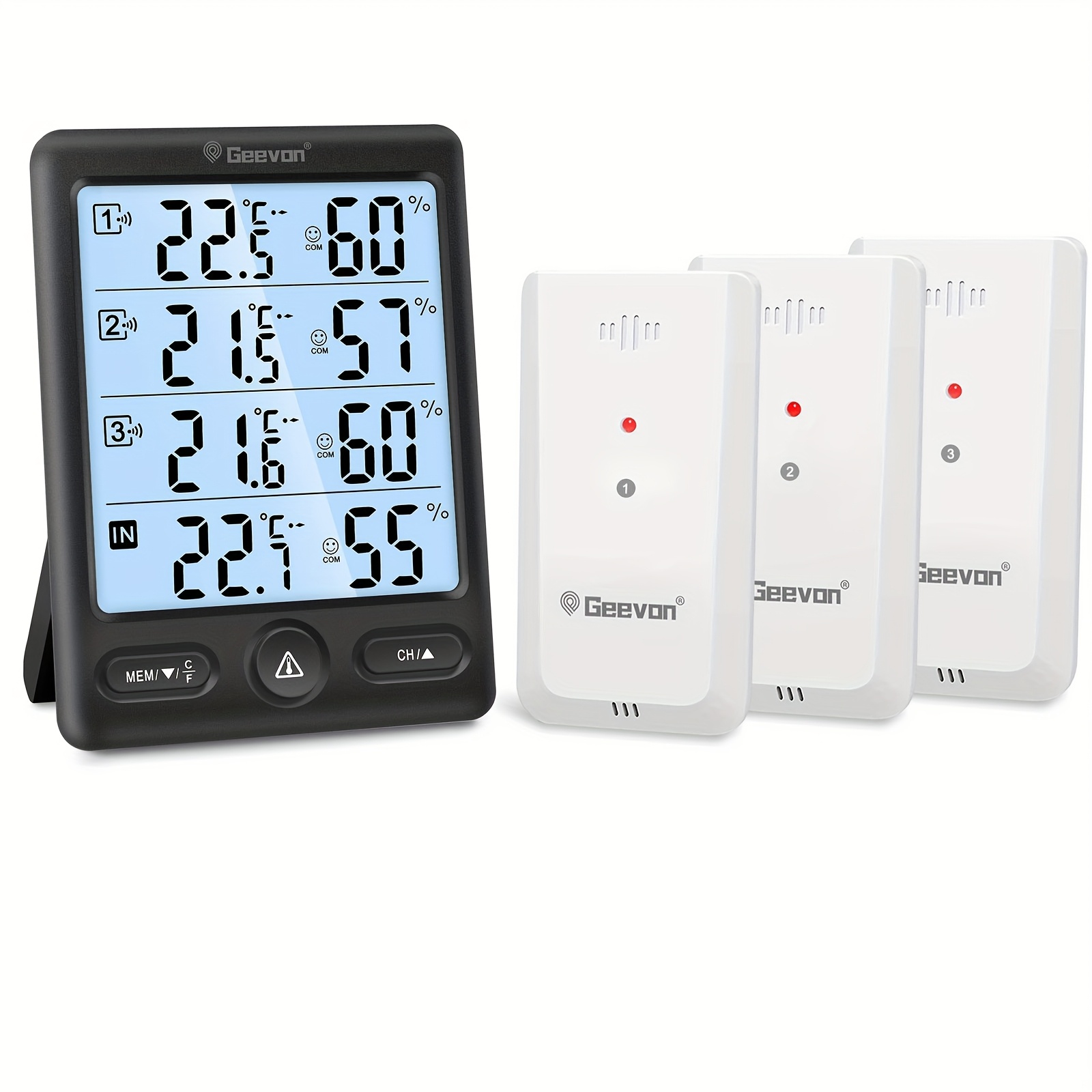 TEMU Indoor Outdoor Thermometer Wireless With 3 Remote Sensors, Digital Hygrometer Indoor Thermometer, Temperature Humidity Monitor Gauge With