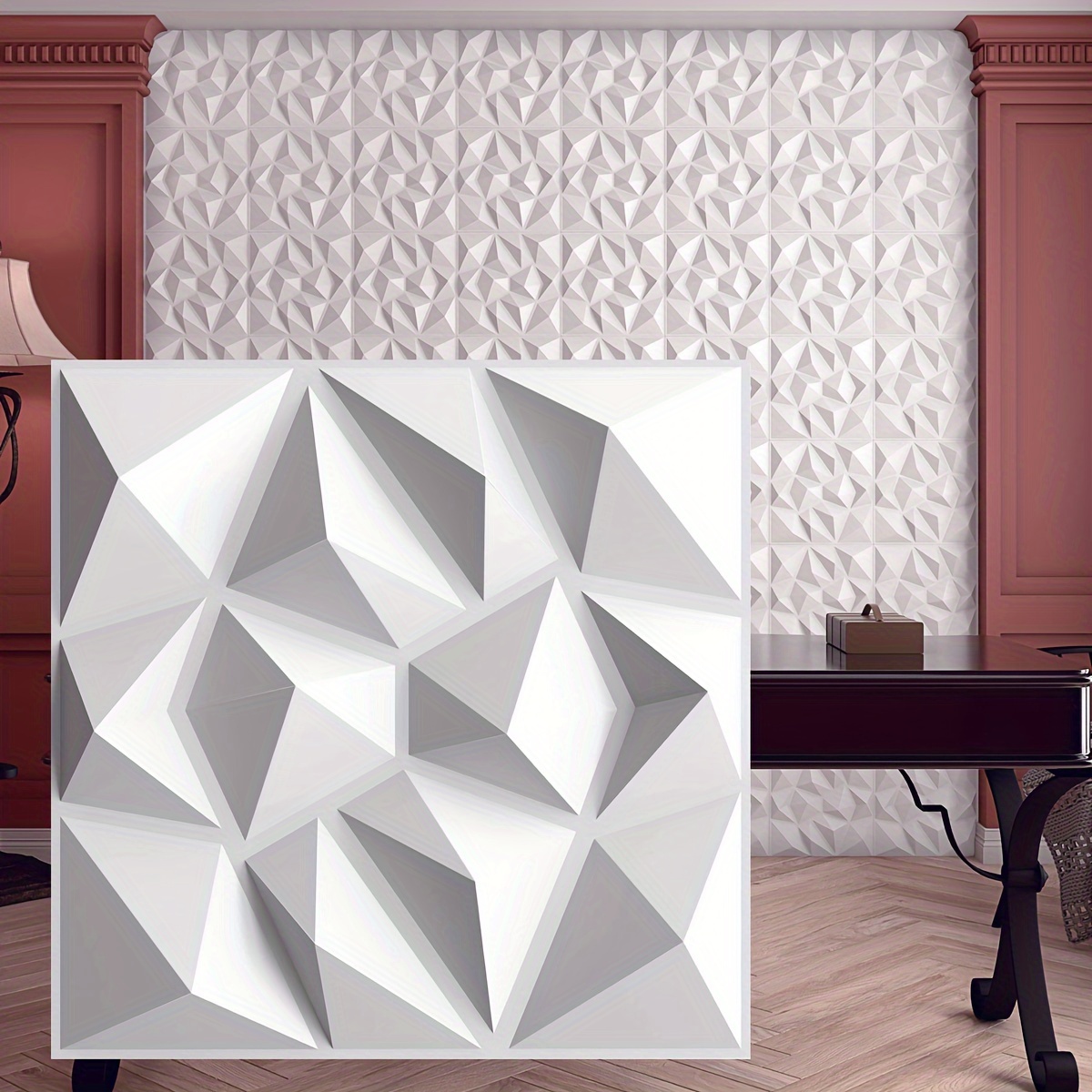 

30pcs 3d Diamond Textured Pvc Wall Panels, 11.8x11.8 Inches - Waterproof & Easy To Clean For Living Room, Bedroom, Kitchen, Office & Hallway Decor