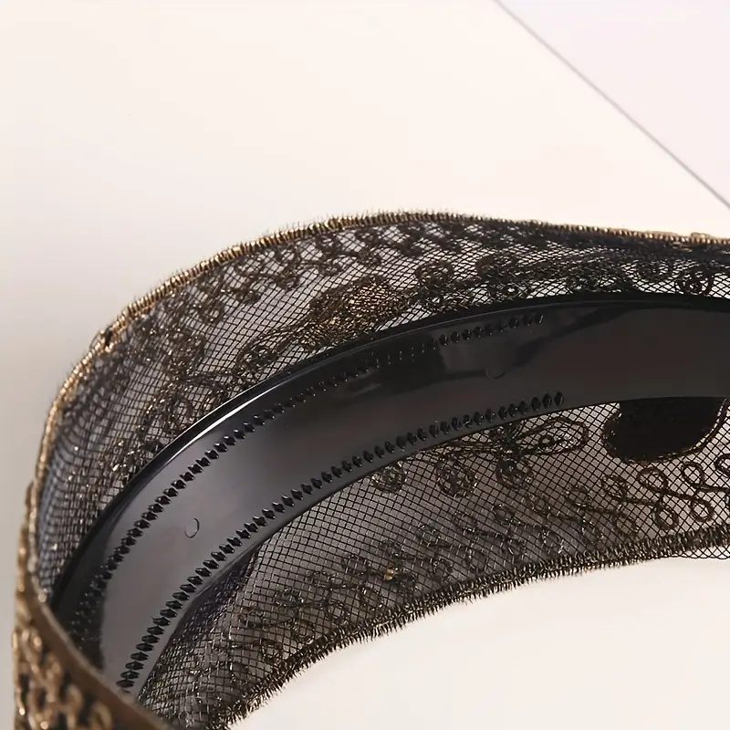 1pc elegant vintage polyester headband with sequins and floral embellishments non slip wide hair accessory for women daily wear spring carnival mardi gras masquerade details 7