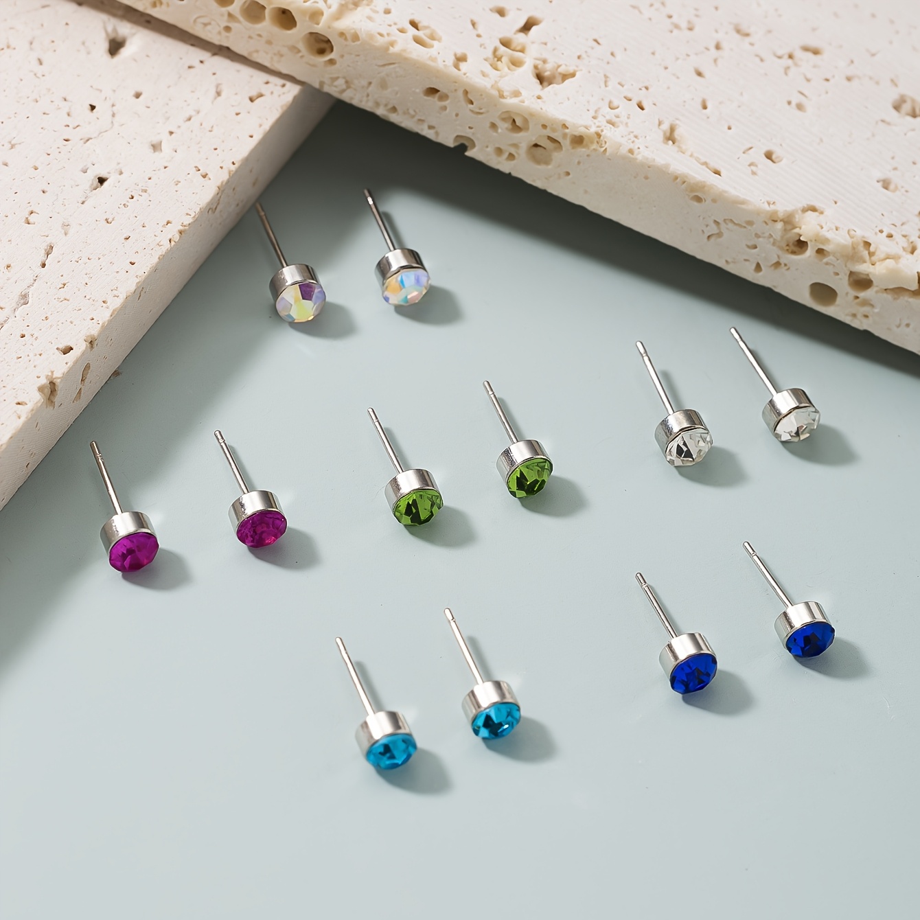 6 Pairs Multicolor Rhinestone Earrings Set