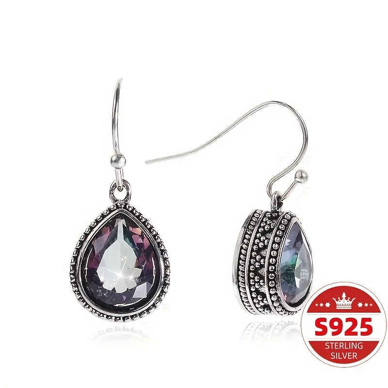 TEMU Trendy Fashion Additions Featuring Vintage Synthetic Crystal Teardrop Earrings Made Of S925 Sterling Silver