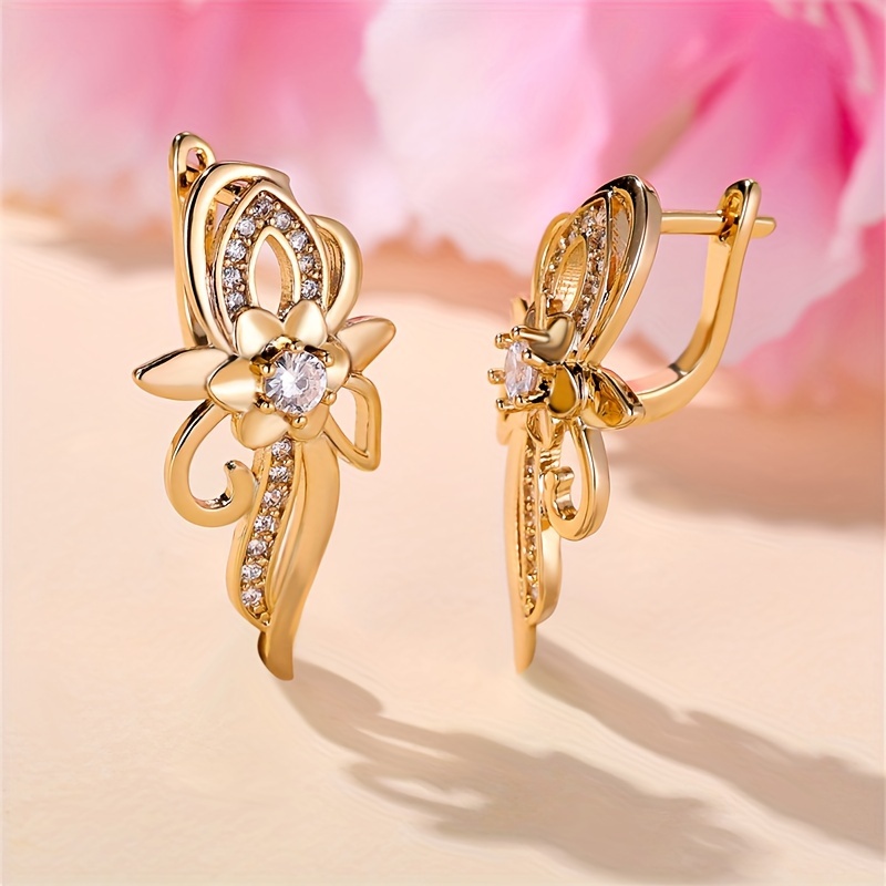 

Bohemian Style Golden-plated Copper Dangle Earrings For Women With Synthetic Zircon, Gift For Valentine's Day