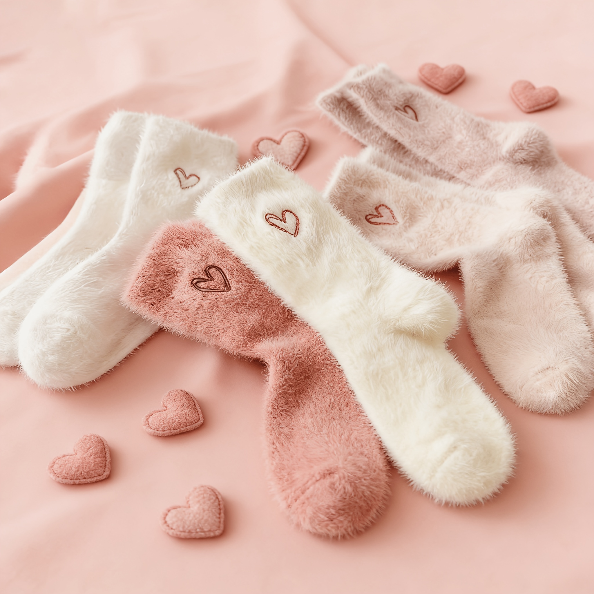 5 Pairs Heart Embroidered Fluffy Socks from Temu