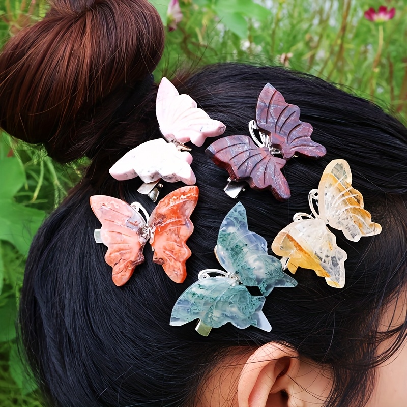 Natural Rock Crystal Butterfly Hair Clips for Girls Unique Gift
