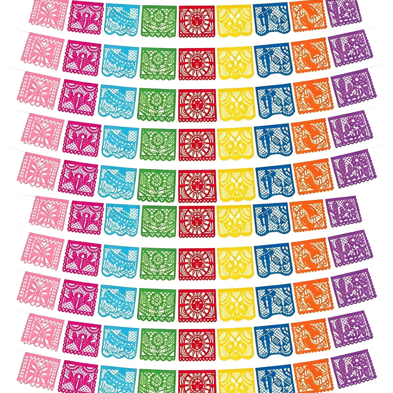 TEMU Bannière Papel Picado Mexicain, Guirlande Colorée en Plastique PE, Guirlande de Drapeaux à Découpes Creuses, Lot de 1/3/5/10, Décoration pour de