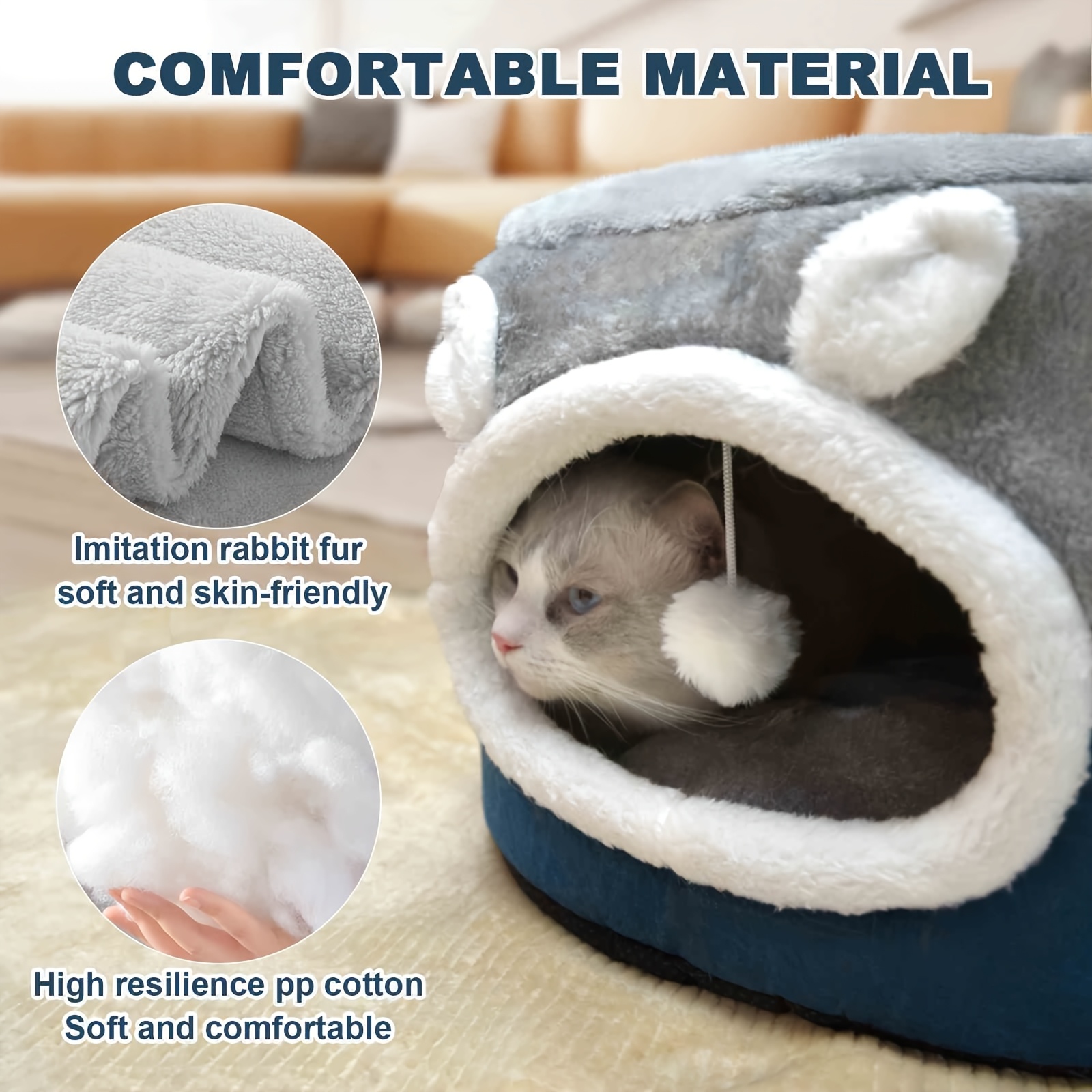 calming cat bed for indoor cats small cat houes 20 inch washable non slip round fluffy plush pet bed cylindrical dog bed for pets up to 15   Product details 2
