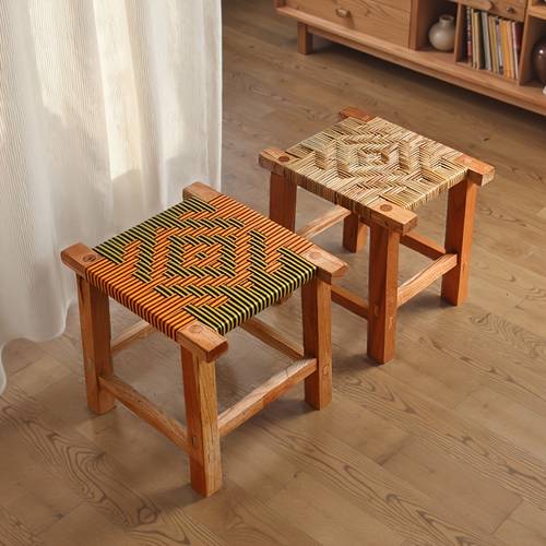 creative shoe bench rattan woven fashion stool solid wood home dining table coffee table stool mortise and tenon chinese handmade square stool