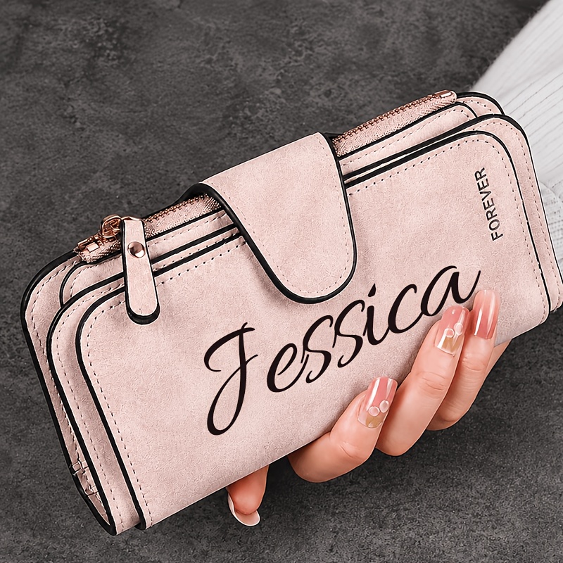 TEMU Custom Name Women's Large Capacity Wallet, Multi-card Slot Credit Card Holder, Built-in Id Window And Zipper Pouch, Portable Women's Clutch,