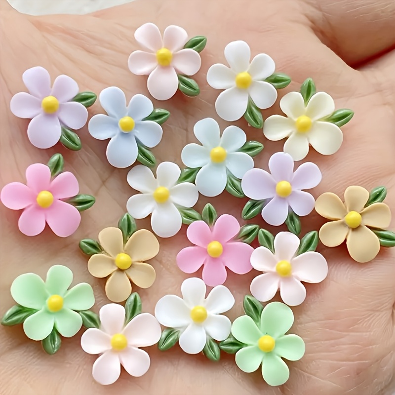 Mixed Resin Mini Flower and Leaf Flat Back Charms Set