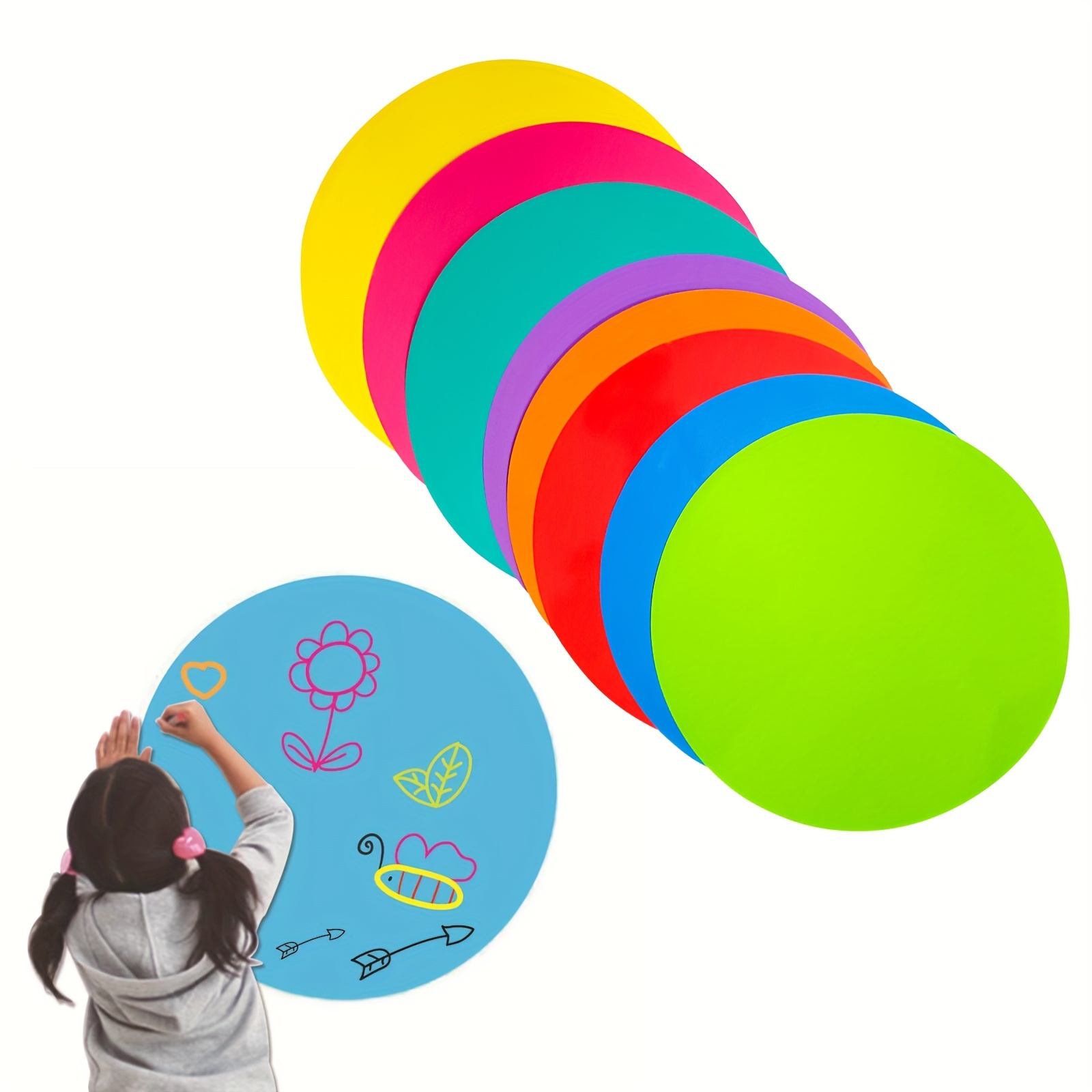 

Étiquettes autocollantes PVC rondes réutilisables - 8 pièces - Cercles brillants à effacer à sec de 28cm - Décalcomanies amovibles pour tables et murs d'organisation de classe et de maison