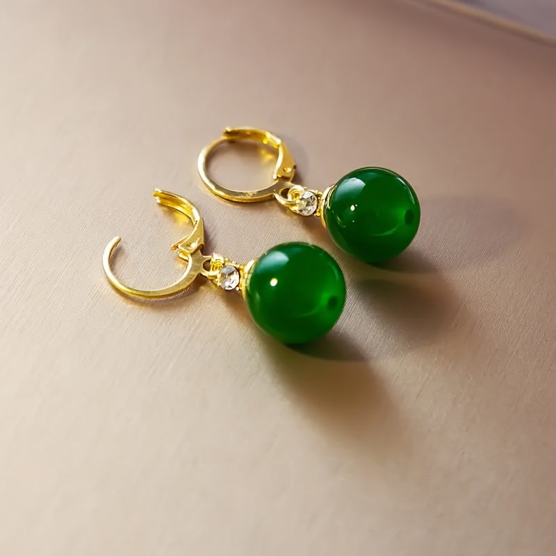 

Creative Green Glass Beads Pendant Hoop Earrings Elegant Vintage Style Suitable For Women Banquet Ear Ornaments