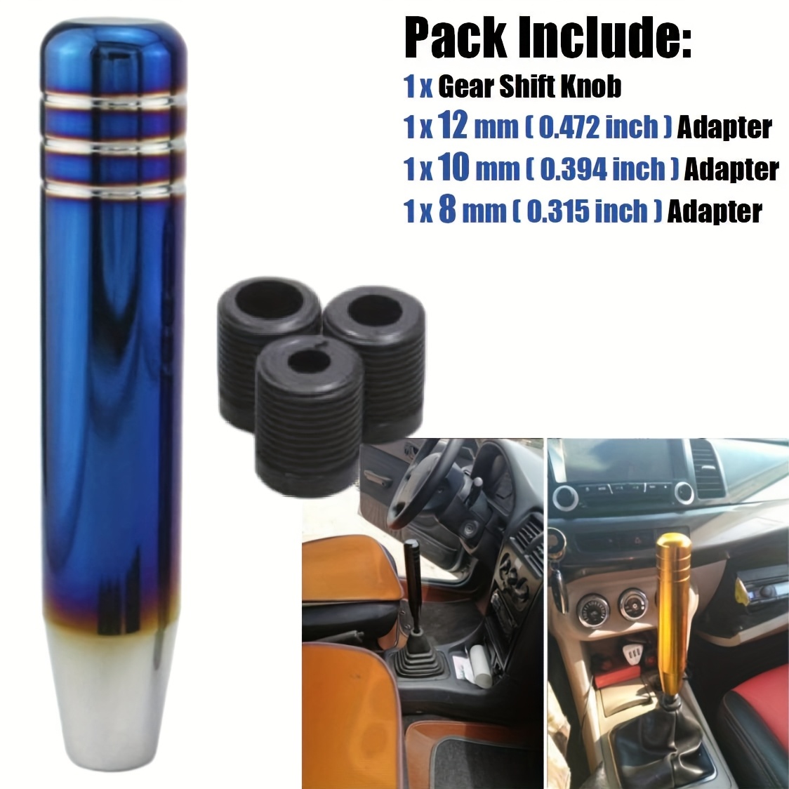 TEMU A Shifter Knob Made Of Burnt Blue Long Aluminum Alloy, Designed For Car Gear Shifting. This Gear Lever Stick Handle Comes With 3 Threaded