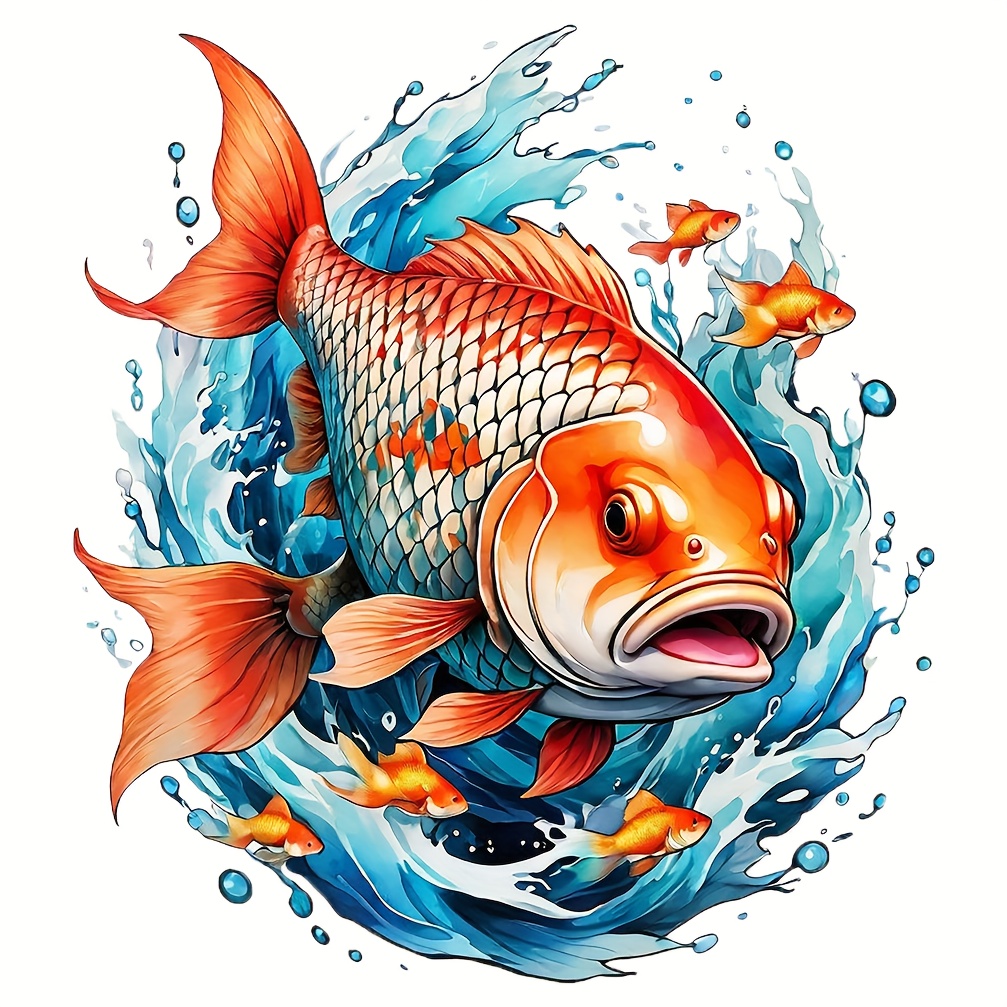 1pc/2pcs/3pcs Big Red Fish And Small Fish In The Waves Stickers For Men,  Suitable For T-shirts, Jeans, Jackets, Backpacks, Clothes, Hats, Etc
