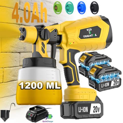 item picture 20v cordless paint spray gun paint sprayer tool high power with 1200ml container lithium battery and charger 4 nozzles 3 patterns for house painting furniture cabinets compatible with stains sealers and latex paints