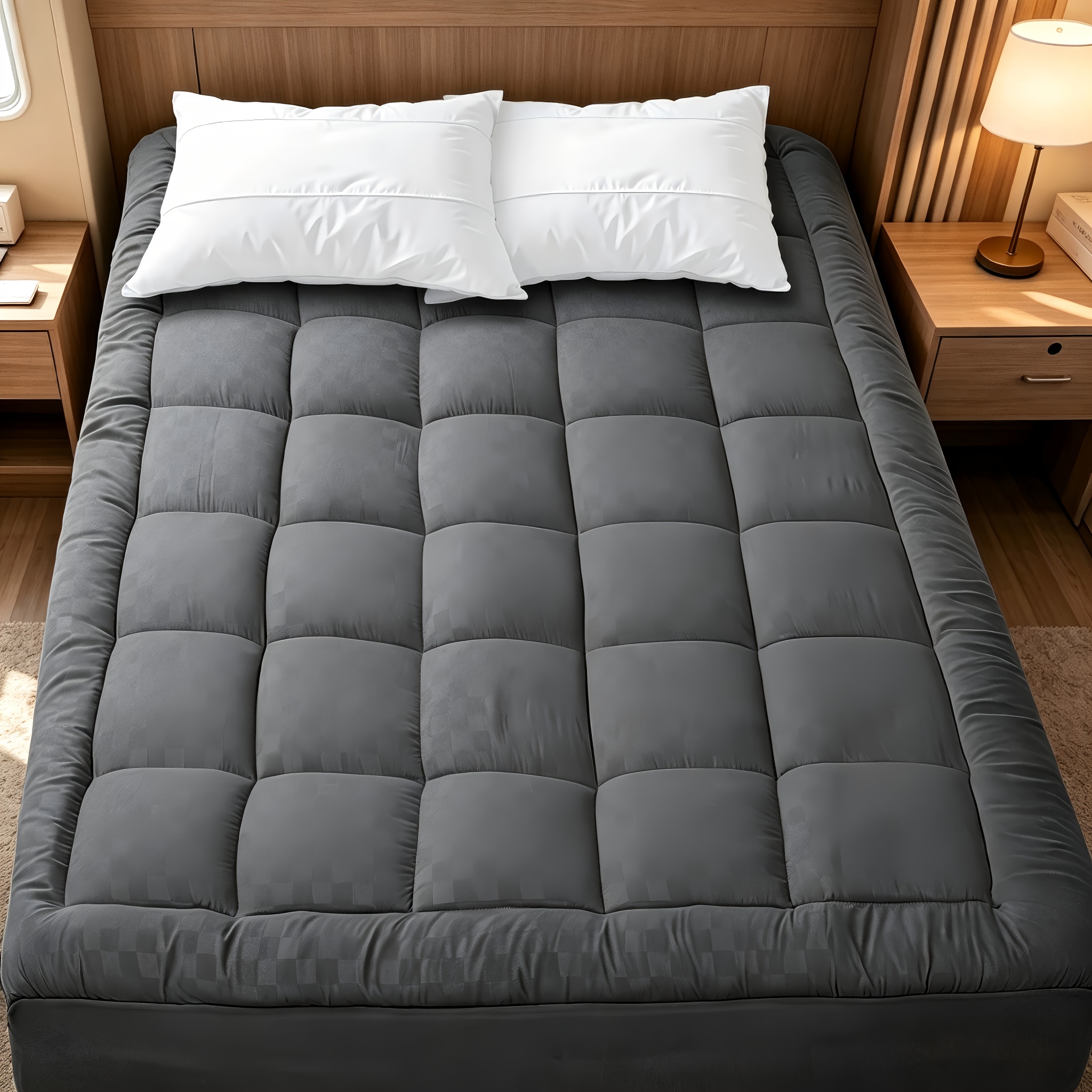 TEMU Cooling Mattress Topper, Cool Mattress Protector, Quilted Fitted Premium Mattress Pad, Deep Pocket Cover Stretches Up To 21 Inches, Mattress Pad