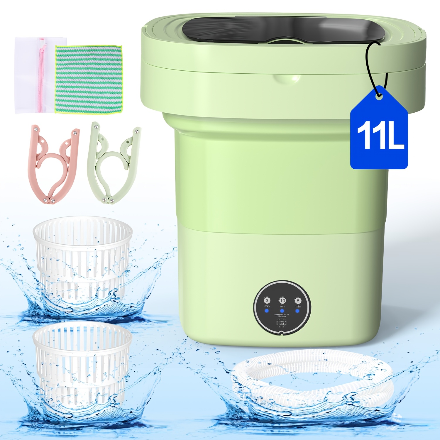 

11l Super Large Foldable Mini Washing Machine With Cleaning - Perfect Lazy Essential, Winter Hand-saver For Like Clothes, Underwear, And Socks, Ideal For Wash 10 Underwear At Time