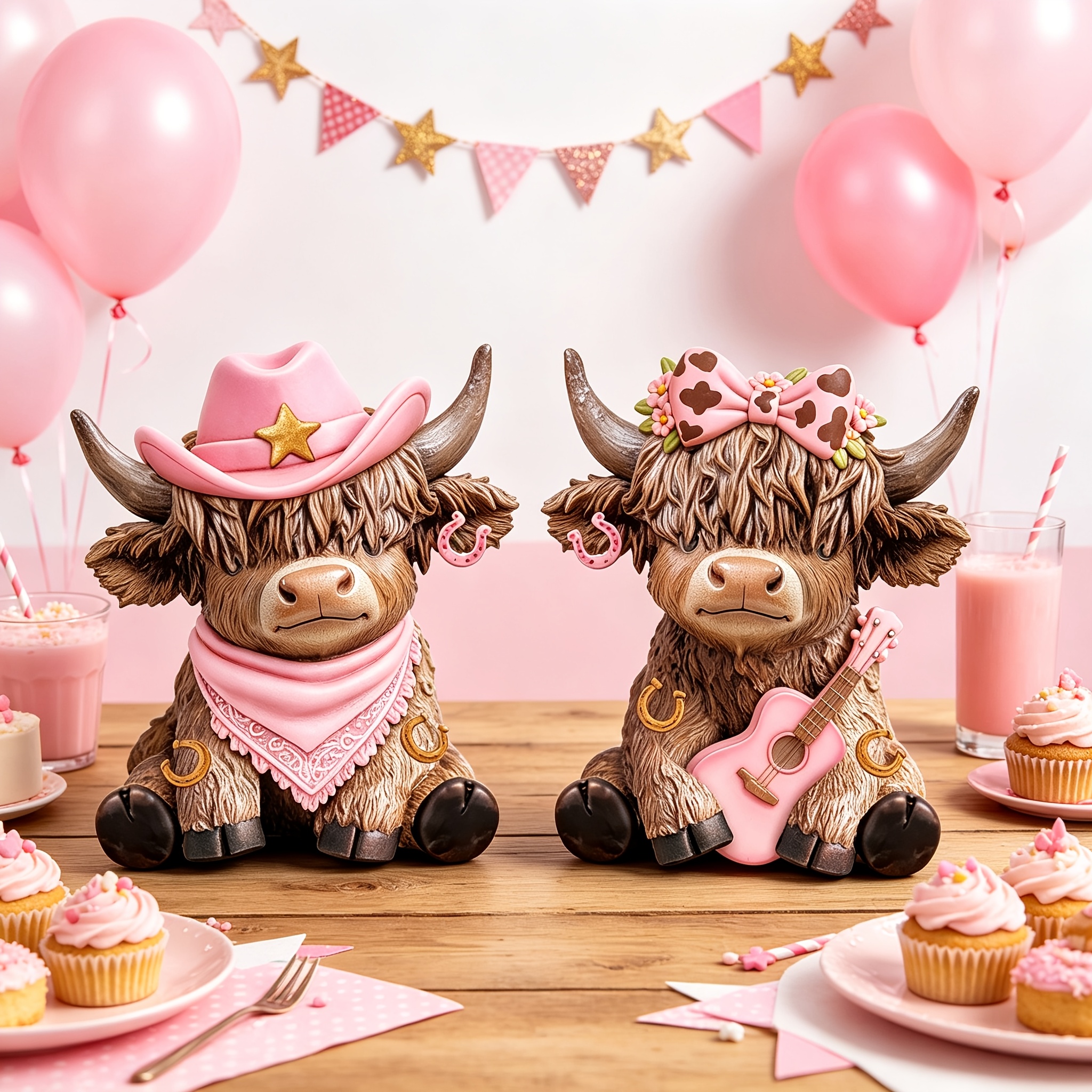 TEMU 2 Adorable Scottish Highland Cow Wooden Statues, Hand-carved Autumn Pumpkin And Maple Leaf Highland Cow Figurines, Rustic Farmhouse Cow Home