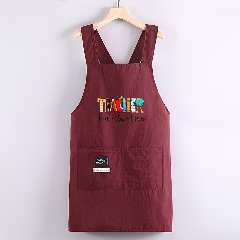 TEMU 1 delantal de taslon disponible en colores, ideal para profesores que enseñan, y con dos bolsillos, diseño de correa cruzada, adecuado para