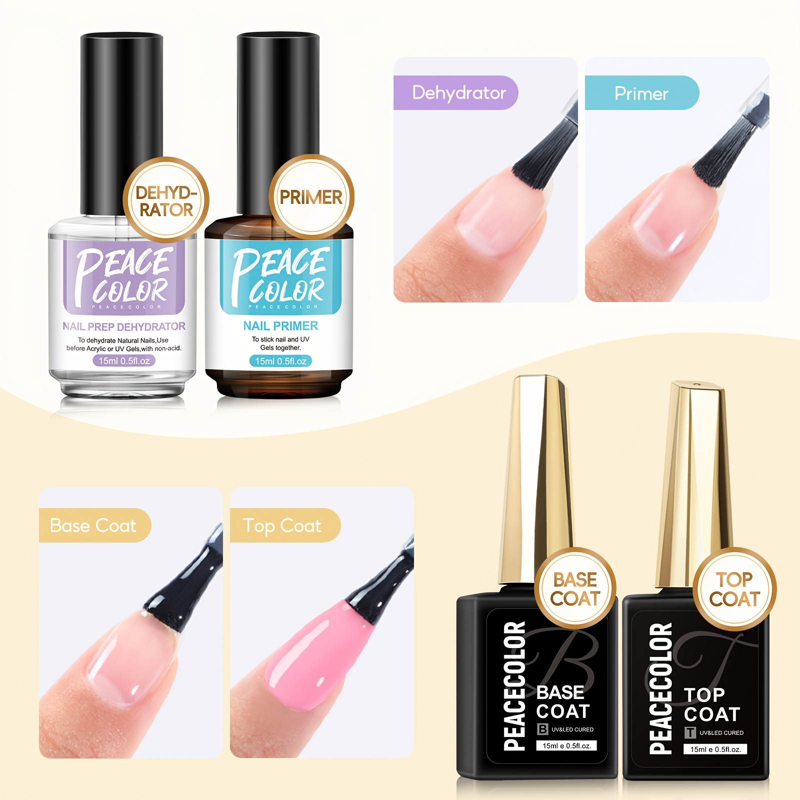 Peacecolor For Nail Dehydrator And For Nail Primer; And Set Professional Fast-drying Acid Primer For Nail Gift For Women