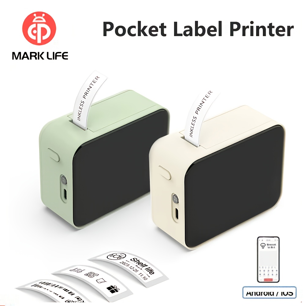 item picture   mini label maker machine p15 portable label wireless sticker printer compatible with smartphone use for label sticker price tag name sticker kitchen sorting storage label with 1   rolls labels sticker