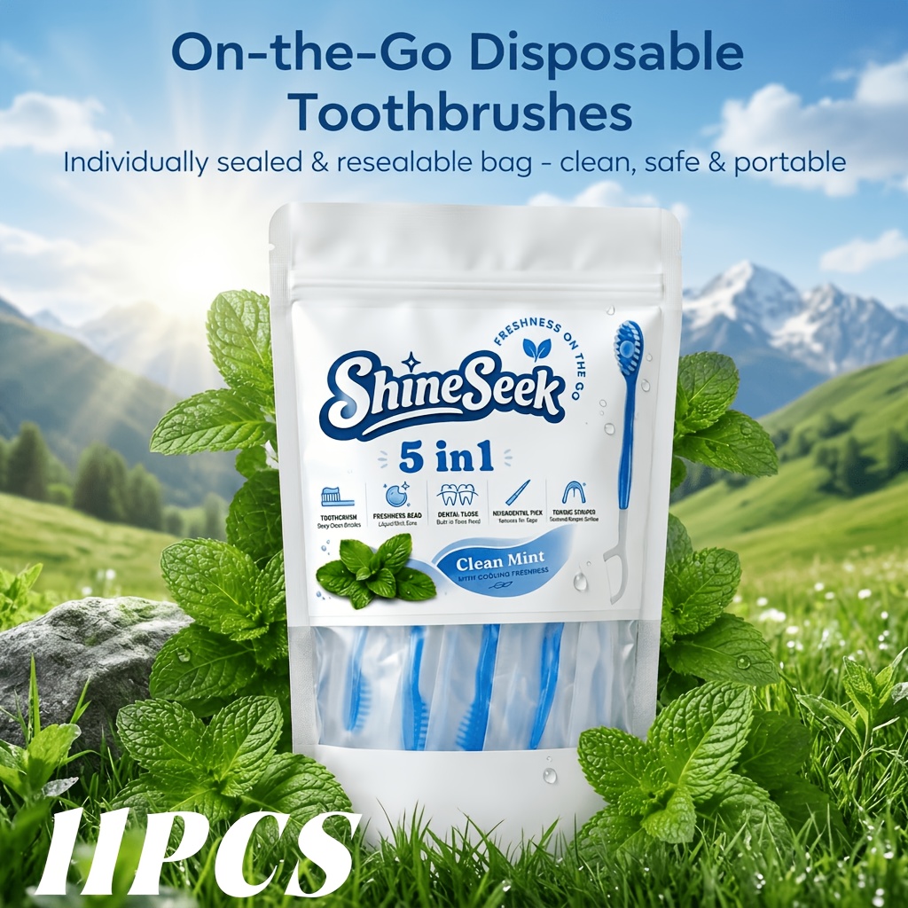 11pcs 5-In-1 Multifunctional Toothbrush Care Kit with Mint Flavor