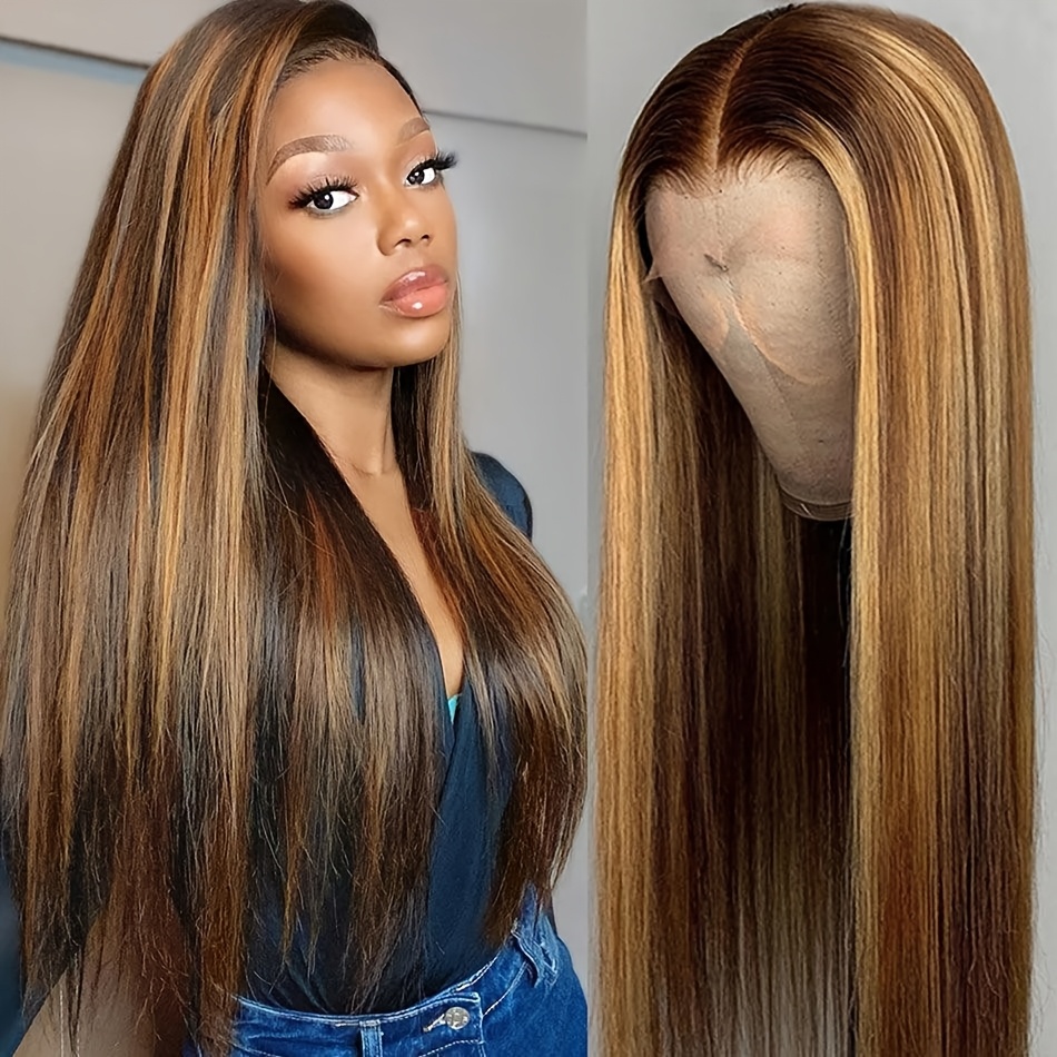 Looking Highlight Ombre Straight Human Hair Lace Front Wig With 13x6 Hd Transparent Lace - Honey Blonde/ Blonde Ombre, Pre-plucked Baby Hair & 200% Density Suitable For & Hair Types
