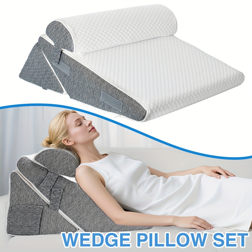 Wedge Pillow Headboard, 3pcs Orthopedic Bed Wedge Pillows Set for After Surgery, Adjustable Pillow Wedge for Acid Reflux&Back Relief, Sleeping, Back Pillow for Bed Sitting Up, White/Grey