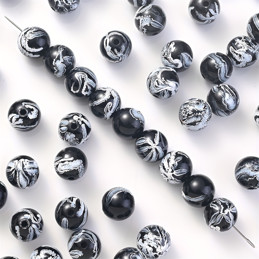 

100pcs 8mm Chic Black & White Marbled Acrylic Beads - Loose Spacer Beads For , Fashion Bracelets, Pen Decorations & Mobile Phone Chains, Beads For Jewelry Making