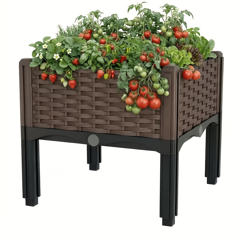 item picture raised garden planter with legs traditional black woven plastic container   outdoor gardening great for growing flowers vegetables and herbs sturdy and lightweight elevated garden planter with a versatile design