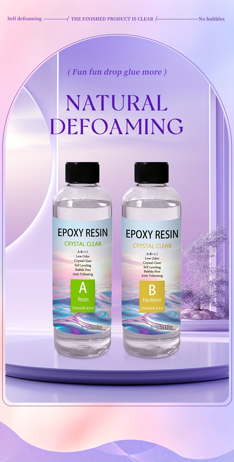 Това е кристален епоксиден AB адхезив, предлагащ се в размери 230ml/7.6oz и 500ml/16.9oz, с пропорция на смесване 1:1. Устойчивостта се осигурява за 12-24 часа, включва бързо отстраняване на въздух за проекти, подходящ е за риноски маси, устойчив е на пожълтяване.