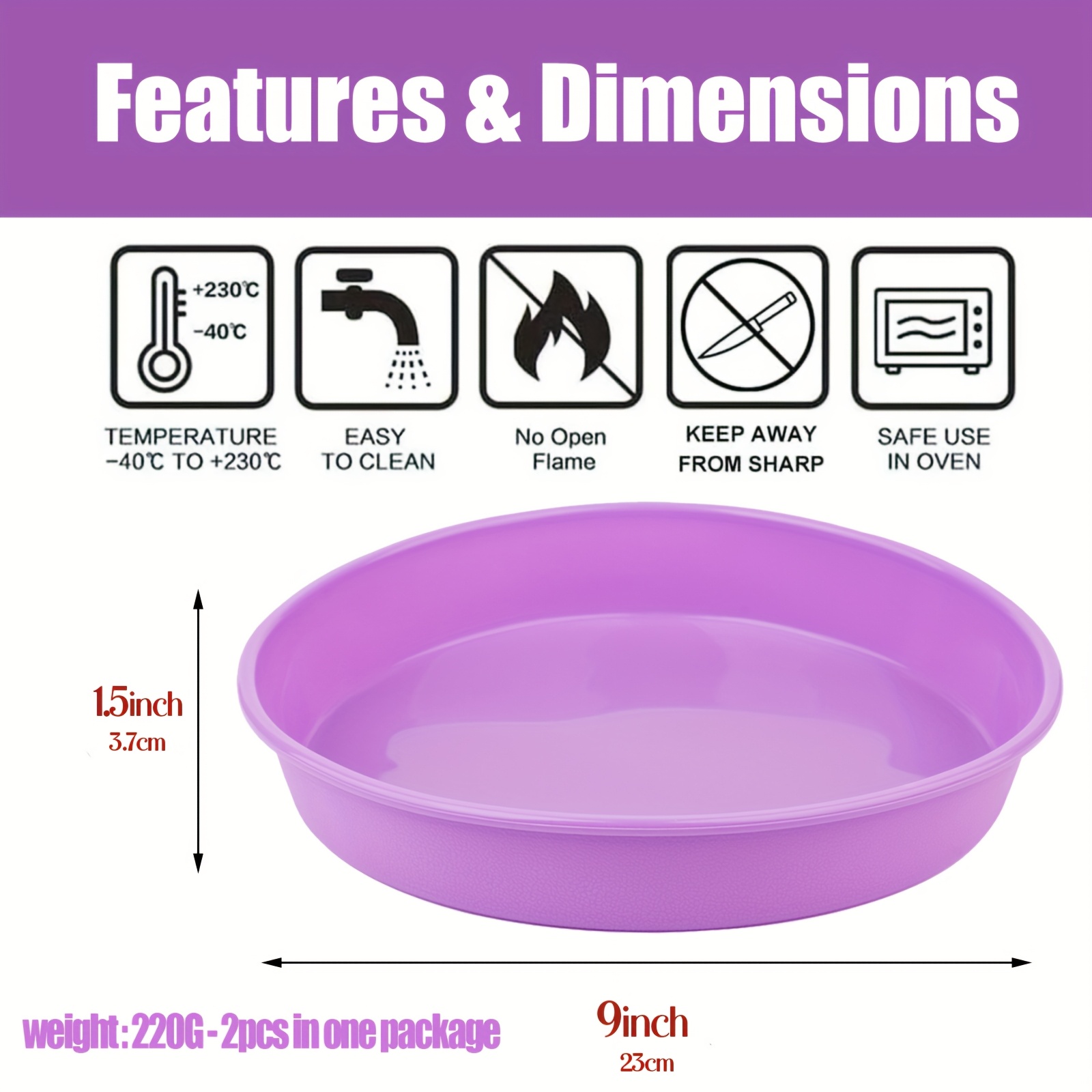 Image of 2 Silicone Round Cake Molds, And Quick-release, Perfect For Easily Removing Cakes. Suitable For Cheesecake, Chocolate Cake, Brownie, Pudding, And Parties (purple, 9 Inches)