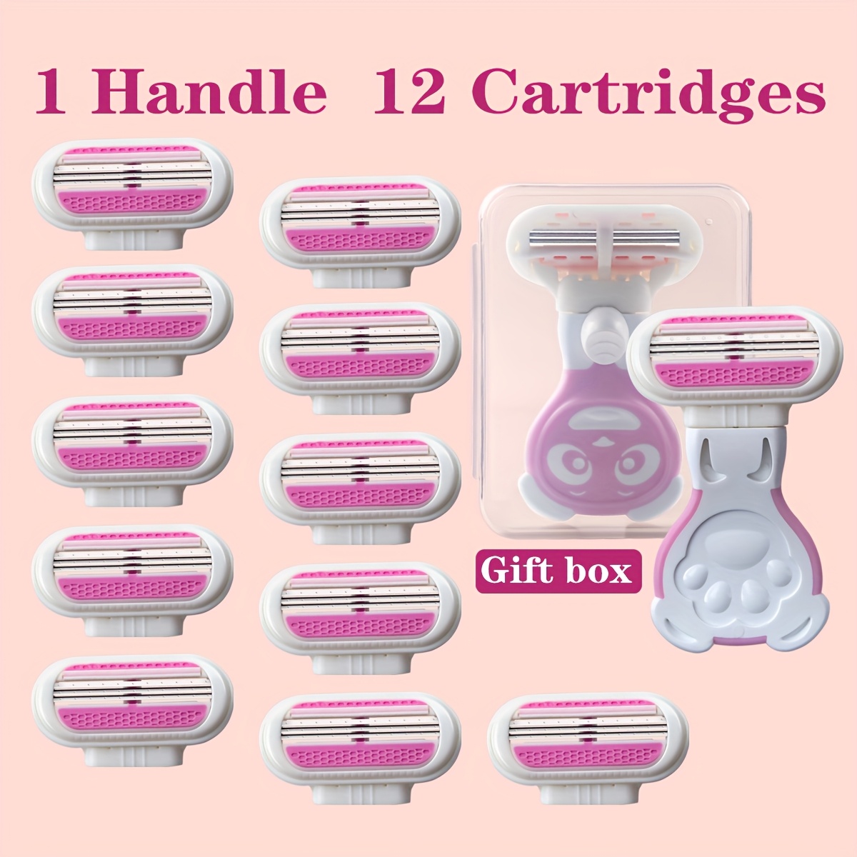 Image of Jifuli 1 Handle + 1/4/8/12 , 16 , Women's Razor, 3-layer Stainless Steel , Replaceable Safety , Bikini Short-handle Manual Hair Removal Scraper, Girls' Remover