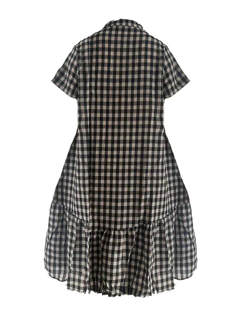 loose plaid dress Black, Blue, & Grey Plaid Chore Dress with Flutter Sleeve - S