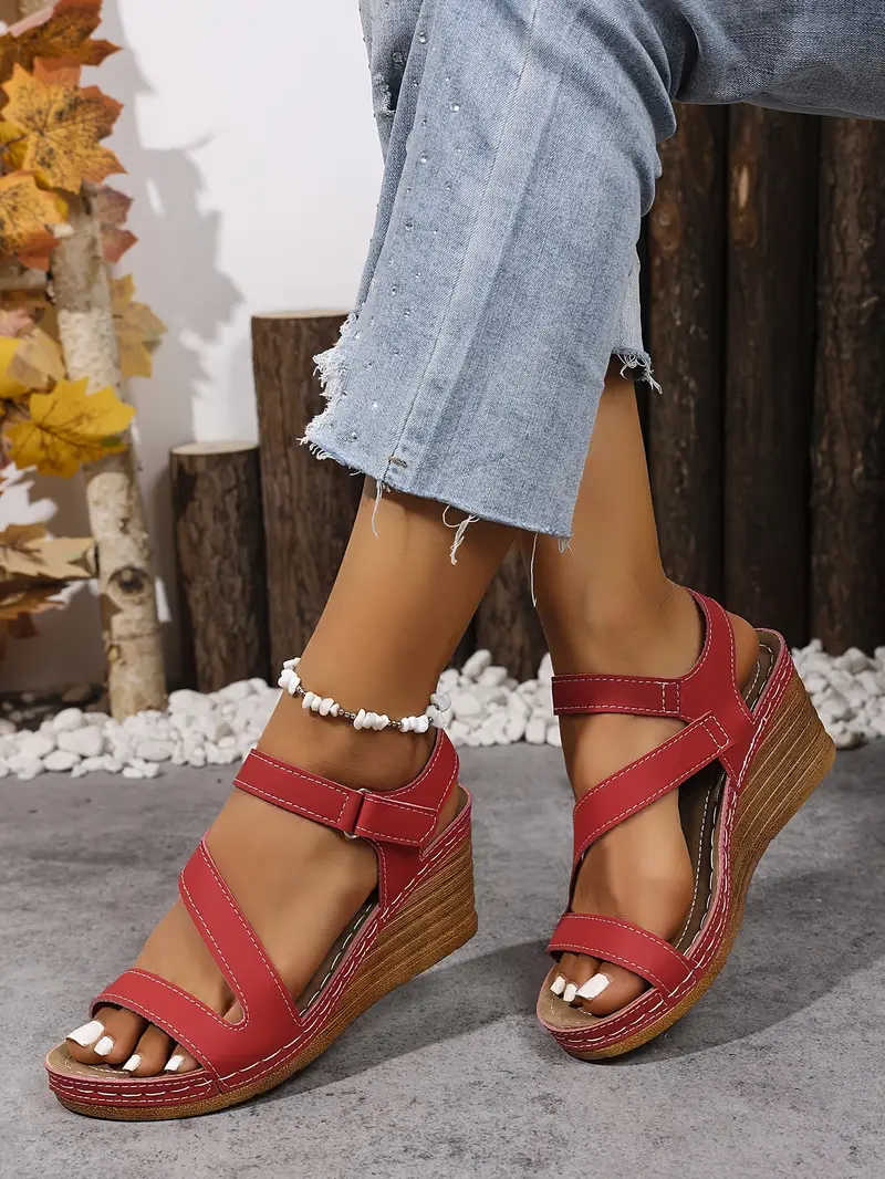 womens summer wedge sandals with adjustable hook and loop straps open toe high heel breathable cover pu sole black casual to dressy footwear chunky heel sandals versatile fashion shoes opentoe footwear Product details 30