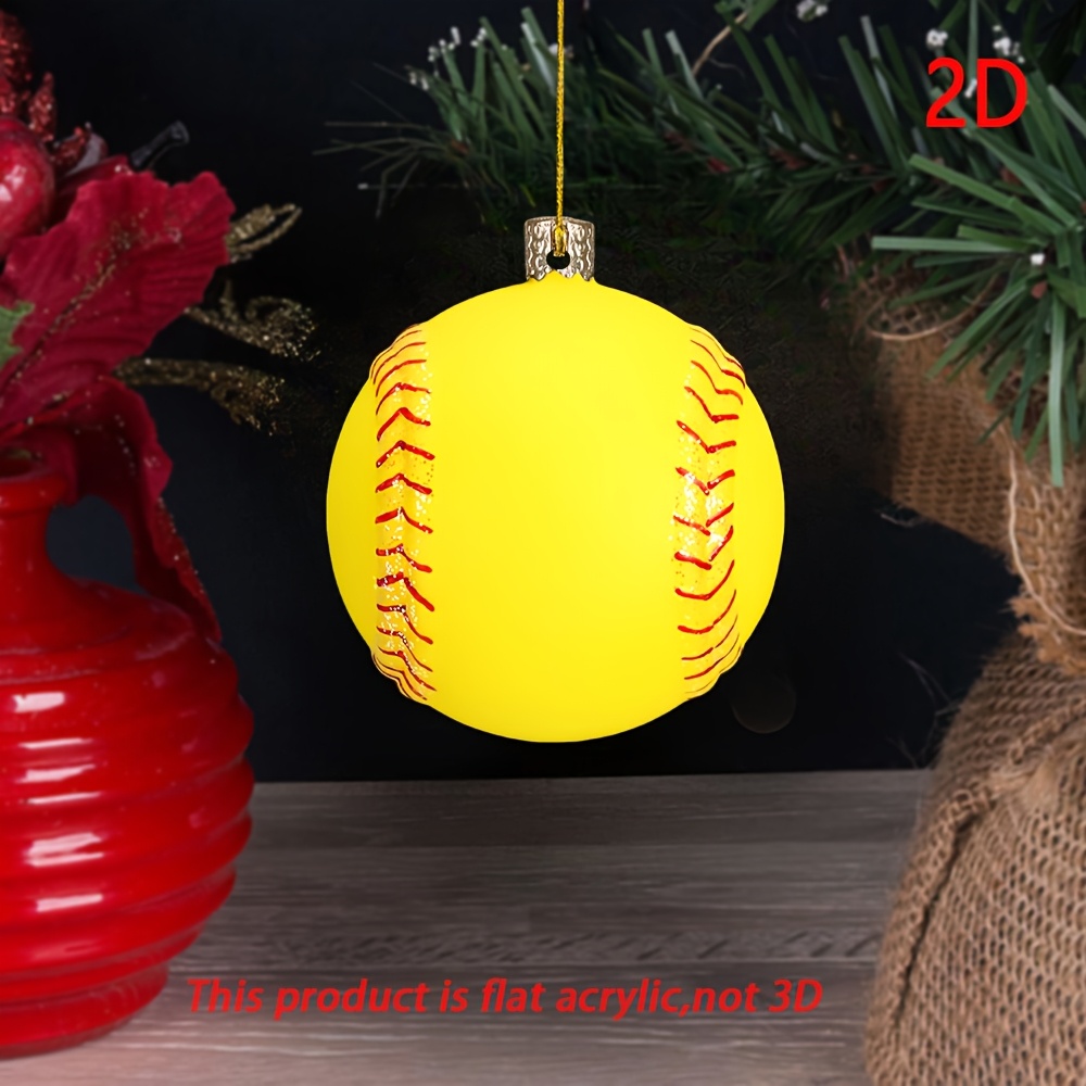 

Softball-themed 2d Acrylic Christmas Ornament - Holiday Decoration For Tree Or Gift, Flat Design, Yellow And Red
